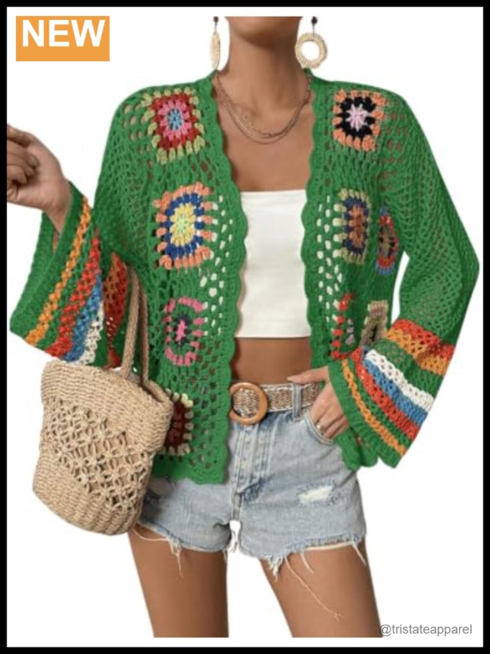 Crochet Cardigan Sweater Women Open Front Long Sleeve Boho Knit